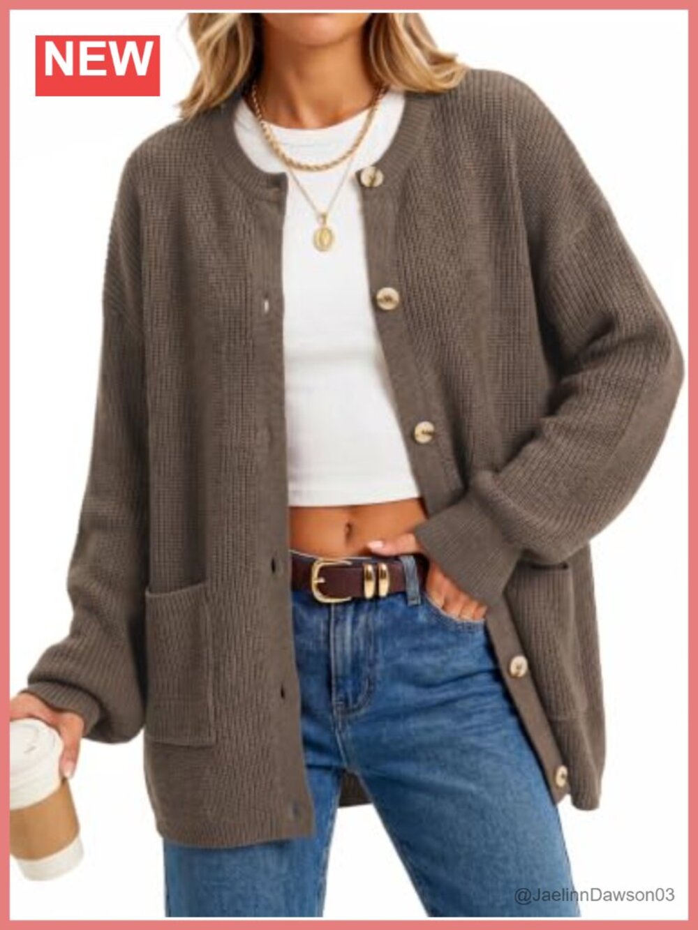 Wool Blend Oversized Chunky Knit Button Cardigan with Pockets for Work